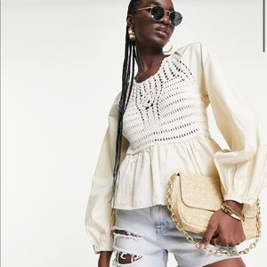 Long Sleeve Top With Crochet Detail And Tie Waist (new with tags)